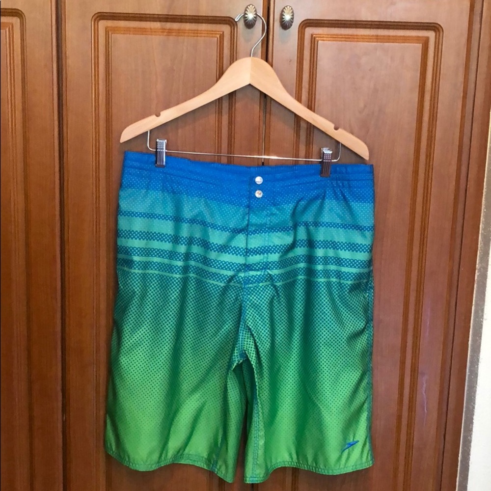 Speedo men’s green & blue swimsuit-size large